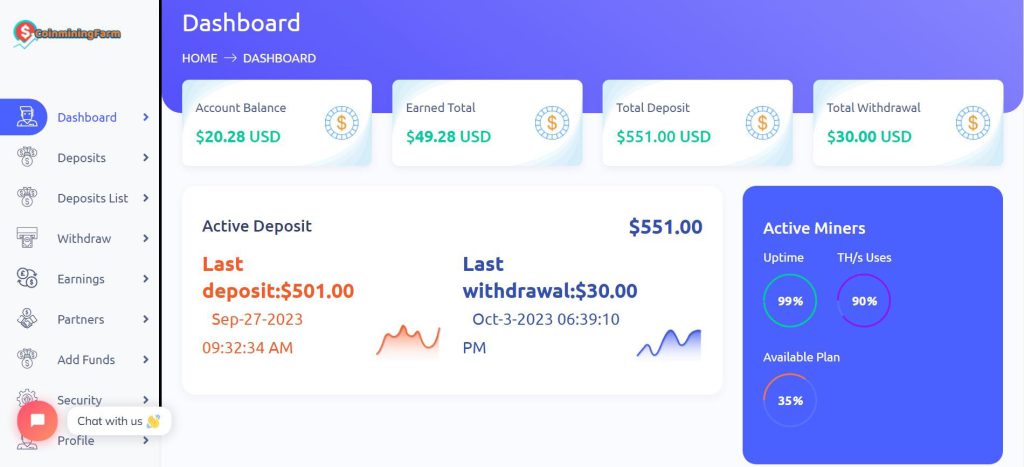 coinminingfarm.com - dashboard.